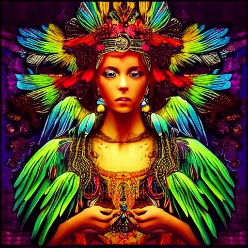 Prompt: “a stunning portrait of goddess of bird, fantasy art, beautiful colors, dramatic”