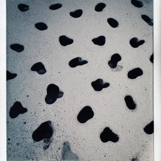 Image similar to paw prints in wet concrete, polaroid photo,