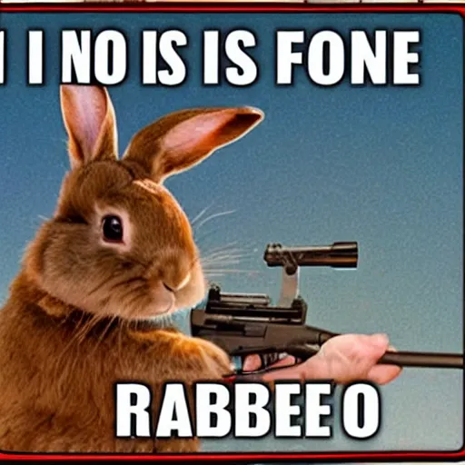 Prompt: it is no fun when the rabbit has the gun