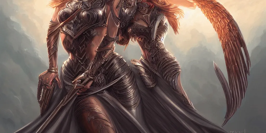 Image similar to female angel warrior. digital art, detailed by magali villeneuve