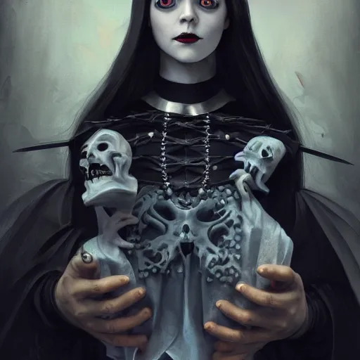 Image similar to wednesday addams as a lich necromancer, made by caravaggio, peter paul rubens, diego velazquez, rossdraws, artstation, cgsociety, concept art, cgsociety, octane render, trending on artstation, artstationhd, artstationhq, unreal engine, 4 k, 8 k