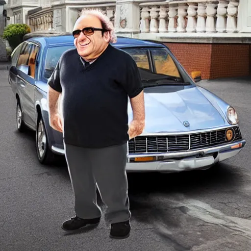 Prompt: danny devito in the style of a car