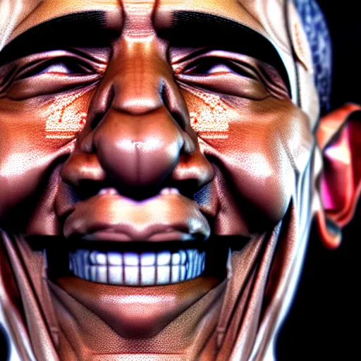 Image similar to Barack Obama smiling, dreamlike, horror, intricate detail, 3d render, octane render, god rays, depth of field, trending on artstation, 4k, hd