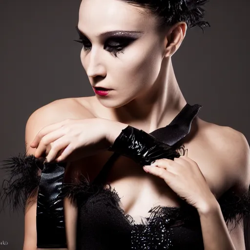 Prompt: Black Swan Ballet danser portrait, hasselblad, 8k, UHD, 4k, dramatic, studio lighting