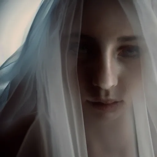 Image similar to portrait of a stunningly beautiful ghostly haunting female with a veil in soft light, depth of field, zeiss lens, detailed, symmetrical, centered, fashion photoshoot, by annie leibovitz and steve mccurry, david lazar, jimmy nelsson, breathtaking, 8 k resolution, extremely detailed, beautiful, establishing shot, artistic, hyperrealistic, beautiful face, octane render