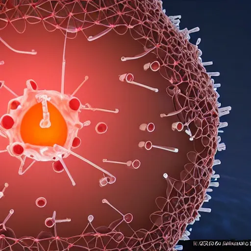 Prompt: molecular war. molecular biology. dramatic battle. bacteriophages attacking the defenses of a bacterial cell. crystalline geometry icosohedral t 4 t 7 phage virus injecting dna into a giant bacterial cell. endlessly beautiful and violent microbial war. award winning microscopy vfx cgi close up from the perspective of the virus. viral assault