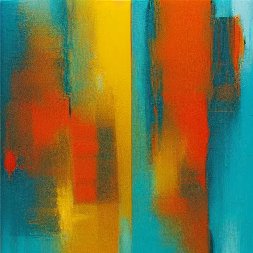 Image similar to a beautiful abstract turquoise, orange and yellow impasto textured painting by gerhard richter, texture,