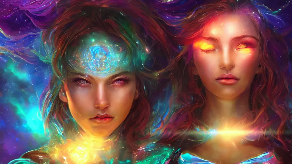 Image similar to highly detailed close up portrait of a celestial girl with a body made of cosmic energy, character art, studio lightning, bright colors, intricate, masterpiece, photorealistic, hiperrealistic, sharp focus, high contrast, Artstation HQ, DeviantArt trending, 4k UHD, Unreal Engine 5