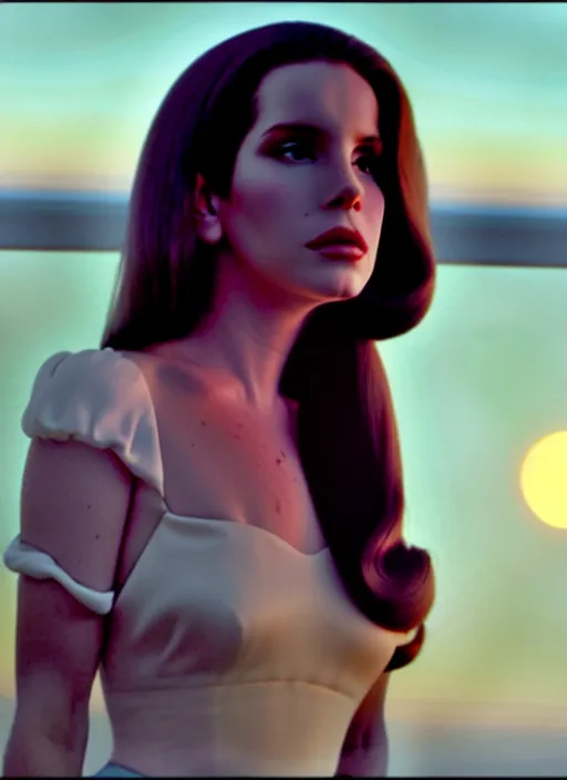 Prompt: movie still of a lana del rey with an alien facehugger on her face, cinematic.