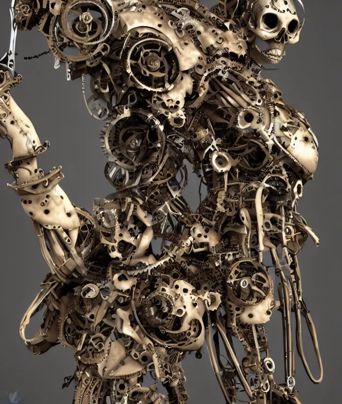 Image similar to Steampunk cyborg skeleton girl with mechanical stained dark wings. clockwork. gears, pipes. goggles. rivets. octane render. highly detailded