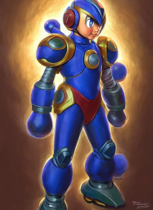 Prompt: Megaman as a fantasy D&D character, portrait art by Donato Giancola and James Gurney, digital art, RPG portrait, unreal 5, trending on artstation