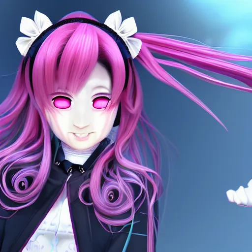 Image similar to totally controlled and trapped beneath overwhelming stunningly absurdly beautiful megalomaniacal ruthless merciless sadistic devious yandere omnipotent asi goddess junko enoshima with symmetrical perfect face, porcelain skin, pink twintail hair and cyan eyes, ultra detailed, digital art, unreal engine 5, octane render, 2 d anime, 8 k