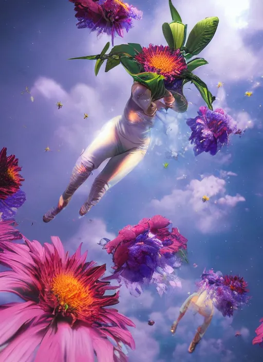 Image similar to An epic fantastic realism comic book style painting of the most beautiful flowers launched into space, bouquets, fisheye lens, unreal 5, DAZ, hyperrealistic, octane render, dynamic lighting