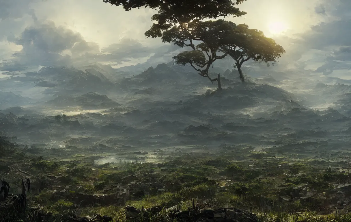 Prompt: A digital painting of a close-up view of wakanda, by Ismail Inceoglu and Caspar David Friedrich, stunning, photorealistic, highly-detailed, 4k, ue5, light effect, rtx on, realistic, cinematic, IMAX quality, trending on artstation