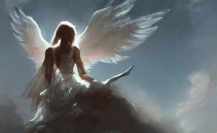 Prompt: A painting of an Angel trending on artstation in the style of Greg Rutkowski