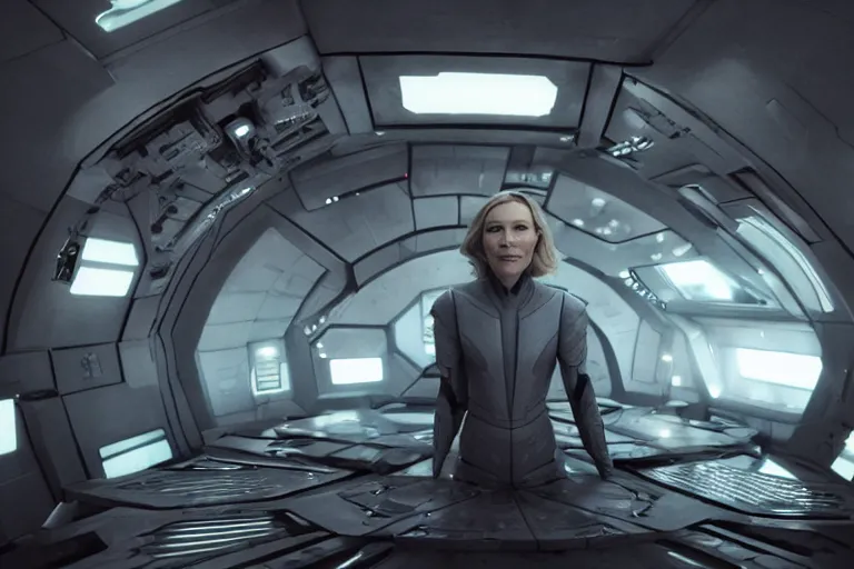 Prompt: cate blanchett on the bridge of a starship,cyborg, 4k, movie still