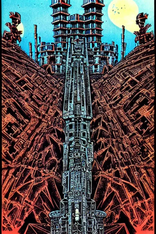Image similar to castle with soldier foreground by Philippe Druillet