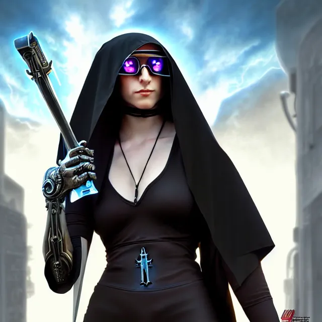 Prompt: cyberpunk nun warrior artgerm anne stokes highly detailed 8 k hdr smooth sharp focus high resolution award - winning photo photorealistic