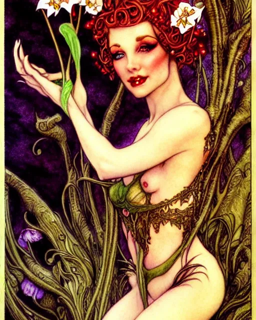 Prompt: burlesque elf, flowers in hair, fantasy character portrait, ultra realistic, concept art, intricate details, art nouveau, cinematic, highly detailed by boris vallejo, chris achilleos, arthur rackham