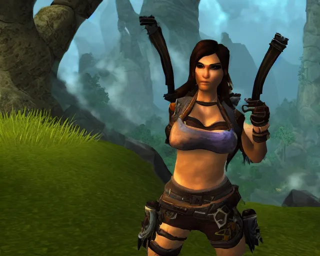Prompt: Lara Croft, World of Warcraft Raider, video game screenshot
