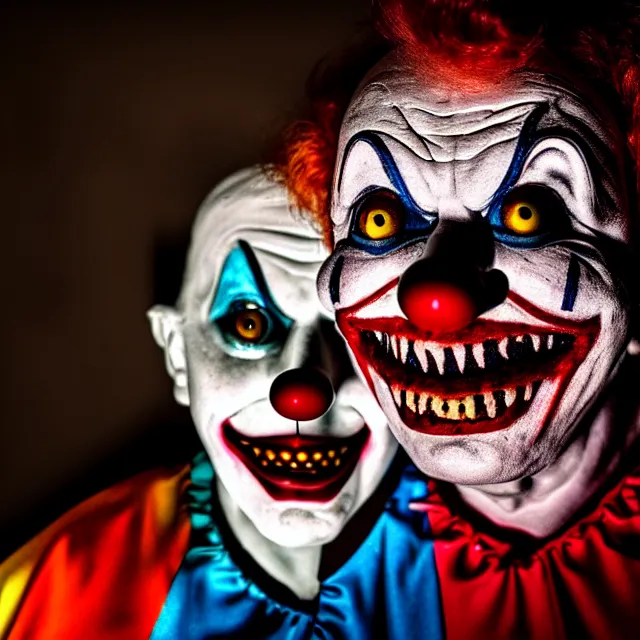 Prompt: creepy clown in your house at night, 8 k, hdr, smooth, award - winning photo