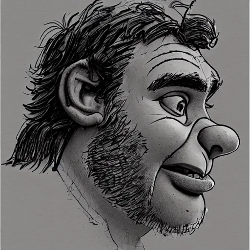 Image similar to a realistic yet scraggly portrait sketch of the side profile of a stern and sophisticated shrek, trending on artstation, intricate details, in the style of frank auerbach, in the style of sergio aragones, in the style of martin ansin, in the style of david aja, in the style of mattias adolfsson