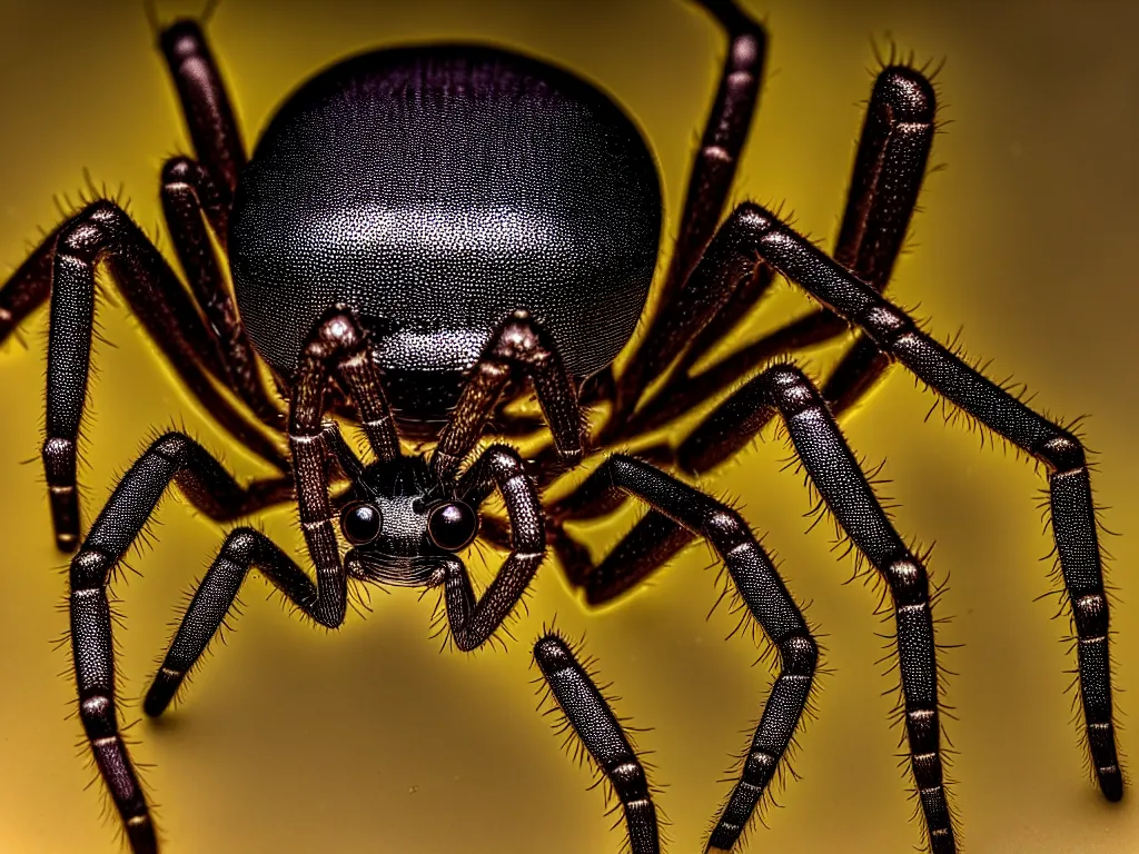 Image similar to australian spider with 1 0 0 eyes, shiny, translucent, terrifying, creepy, realistic, hdr dramatic lighting, grotesque, disgusting, frightening