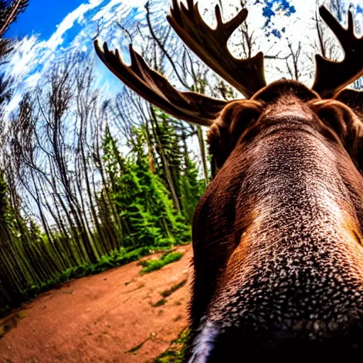 Image similar to close - up fisheye photo of a moose sniffing the camera