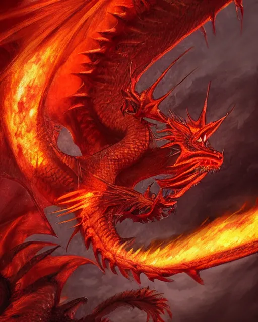 Prompt: A red dragon flying while breathing out a massive fire, epic, highly detailed, close-up, fantasy art, dragon art, in the style of masami kurumada, illustration, epic, fantasy, intricate, hyper detailed, artstation, concept art, smooth, sharp focus, ray tracing