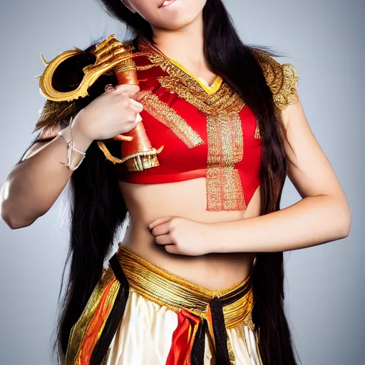 Image similar to young greek italian woman as ramayana, cosplay, studio lighting