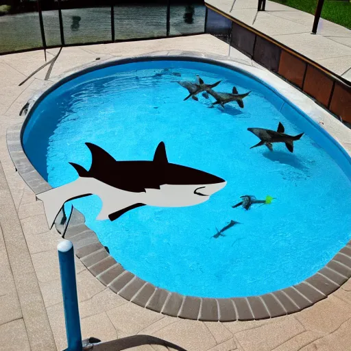 Image similar to sharks in a swimming pool