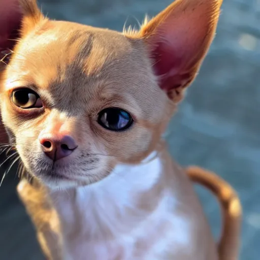 Image similar to a cat-chihuahua hybrid