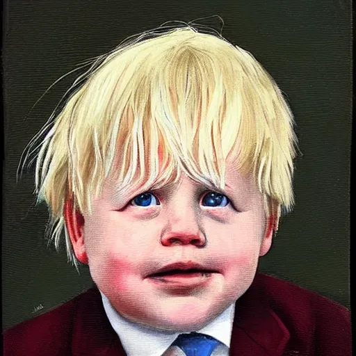 Prompt: a portrait of boris johnson as a baby by beryl cook