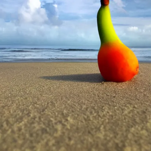 Image similar to red orange kissing green banana on a beach in new mixico