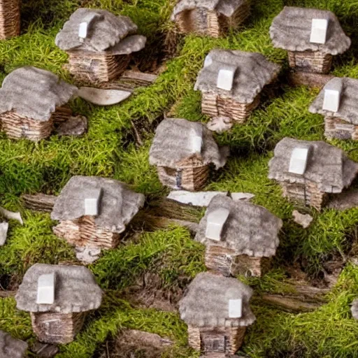 Image similar to tiny mushroom town with mushroom houses