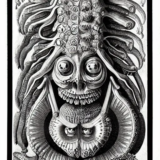 Image similar to bizarre bestiary of repressed unconscious emotional monsters and creatures, illustrated by Ernst Haeckel and Robert Fludd