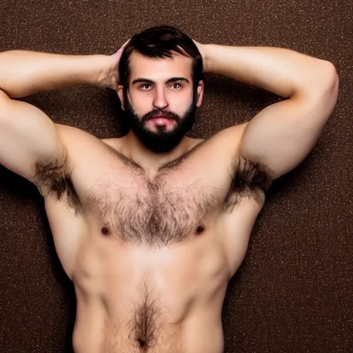 Image similar to high-resolution photograph of a lad showing off his hairy armpits