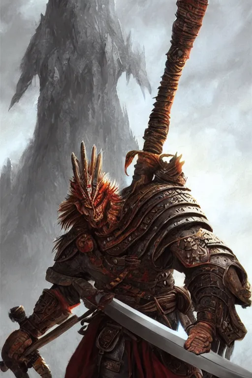 Image similar to warrior with dragon features in his face, wearing a simple robe, holding a war hammer, highly detailed, d & d, fantasy, highly detailed, digital painting, trending on artstation, concept art, sharp focus, illustration, global illumination, shaded, art by artgerm and greg rutkowski and fuji choko and viktoria gavrilenko and hoang lap