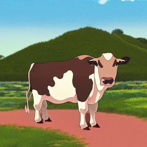 Prompt: A cow in the style of studio ghibli, still