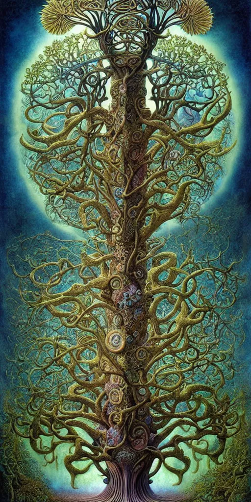 Image similar to tree of life by roger dean and andrew ferez, art forms of nature by ernst haeckel, divine chaos engine, symbolist, visionary, art nouveau, botanical fractal structures, organic, detailed, realistic, surreality