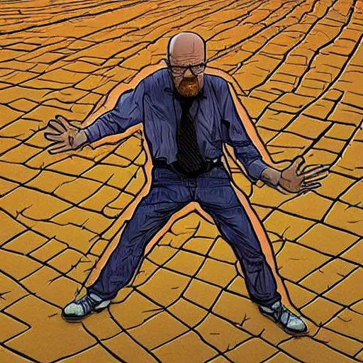 Image similar to Walter White doing the nae nae dance in the desert, highly intricate, highly detailed, cinematic,