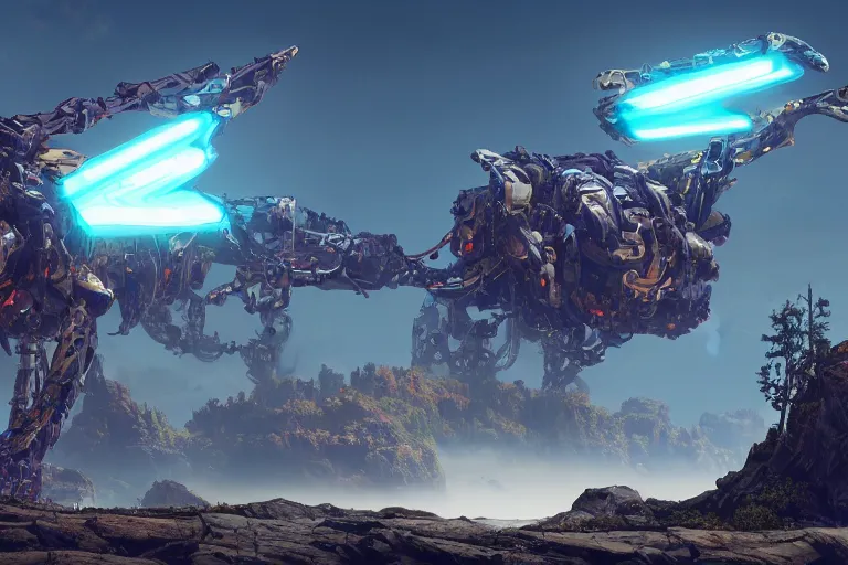 Image similar to slitherfang machine mecha animal beast robot of horizon forbidden west horizon zero dawn bioluminiscence global illumination ray tracing hdr fanart arstation by sung choi and eric pfeiffer and gabriel garza and casper konefal