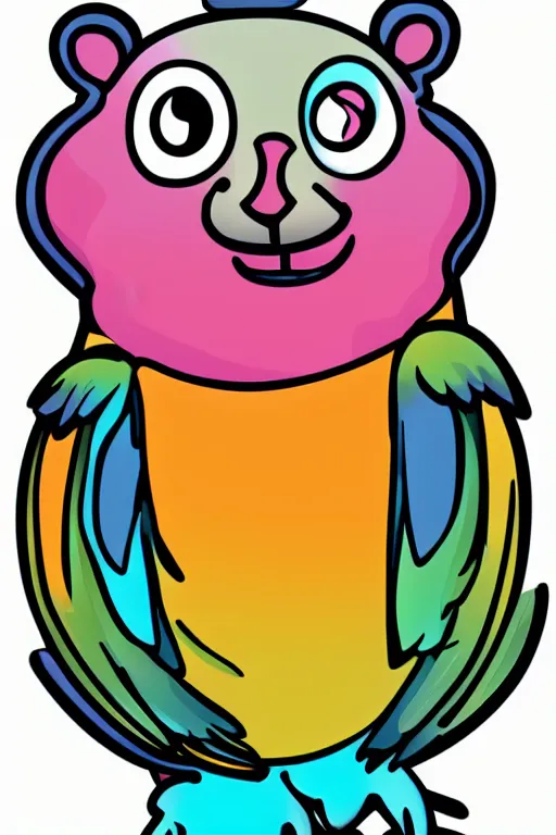 Prompt: Portrait of a cute hamster with parrot, sticker, andromorphic, colorful, illustration, highly detailed, simple, smooth and clean vector curves, no jagged lines, vector art, smooth