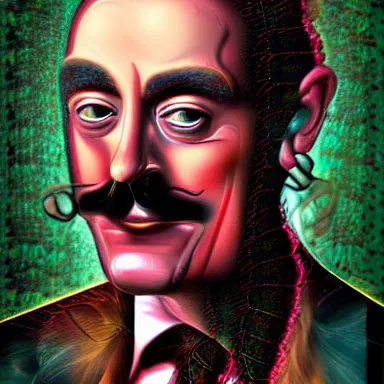 Image similar to portrait of a uncanny artist by Chor Boogie and Salvador Dali collaboration, digital art, mix of aesthetics, close up, high details