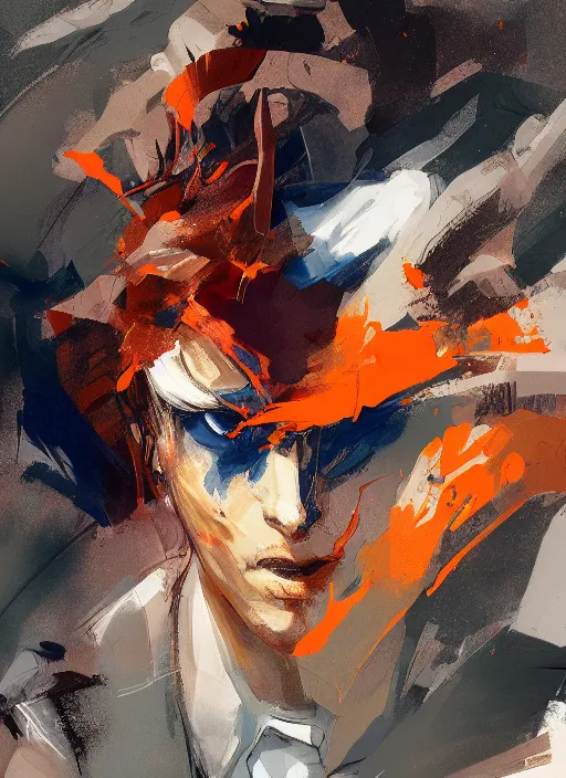 Image similar to semi reallistic gouache gesture painting, by yoshitaka amano, by ruan jia, by conrad roset, by dofus online artists, detailed anime 3 d render of orange donald trump, behind bars, portrait, cgsociety, artstation, rococo mechanical, digital reality, sf 5 ink style, dieselpunk atmosphere, gesture drawn