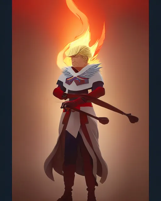 Prompt: donald trump as an azctec warrior, detailed perfect face, exquisite details, fire magic, mid view, design on a white background, by studio muti, greg rutkowski makoto shinkai takashi takeuchi studio ghibli