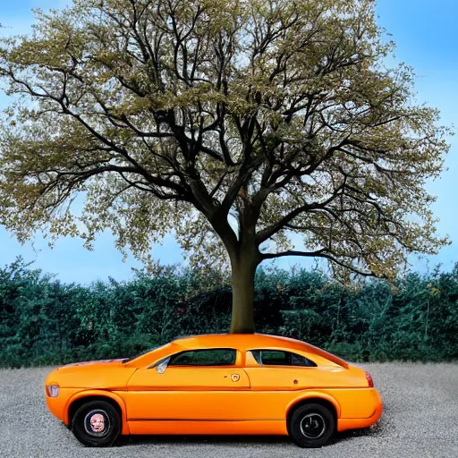 Prompt: a tree in the shape of a car