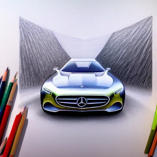 Mercedes Benz Vision AVTR coloured Pencil drawing Stable Diffusion