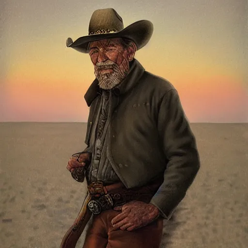 Prompt: portrait of an old cowboy in the arctic, art by christian ward