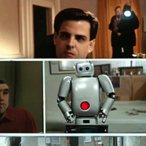 Image similar to Bender the Robot in the Sopranos (1999), highly realistic details, Tony in the background